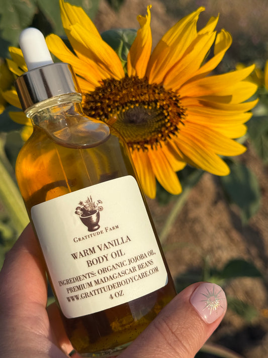 Madagascar Vanilla Bean Body Oil Warm Vanilla — Organic Golden Jojoba | Gratitude Farm