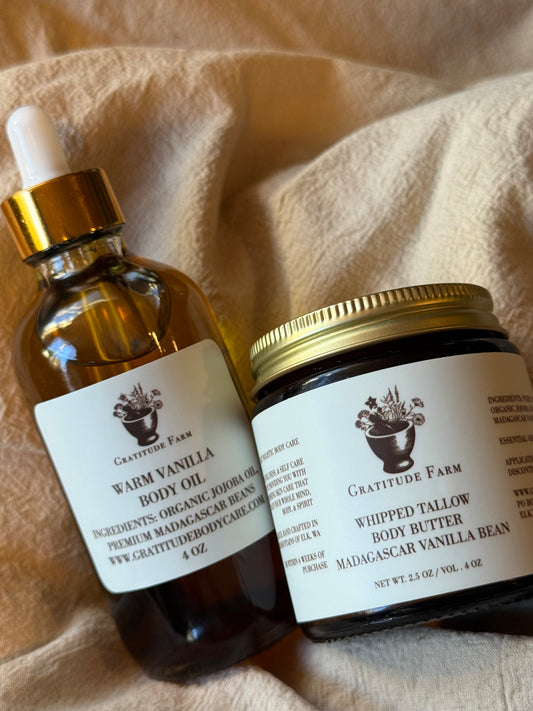 Luxury Madagascar Vanilla Bean Bundle | Whipped Tallow Cream + Vanilla-Infused Golden Jojoba